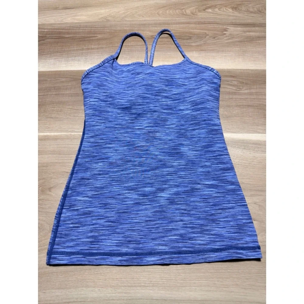 Lululemon Power Y Tank‎ Top Womens 4 Blue Space Dye Yoga Cami Built-In Shelf Bra